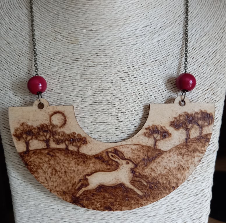 Pyrography hare pendant