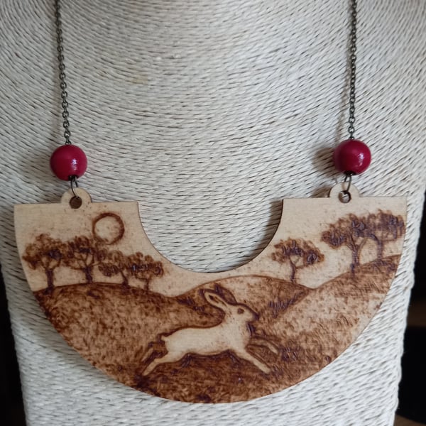 Pyrography hare pendant