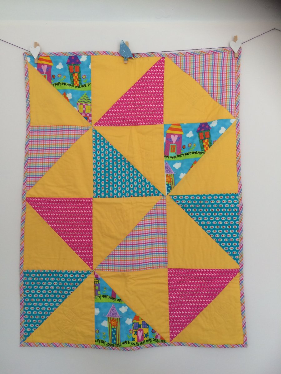 Seconds Sunday. Cot quilt - Yellow windmill design. Cotton and soft bamboo.