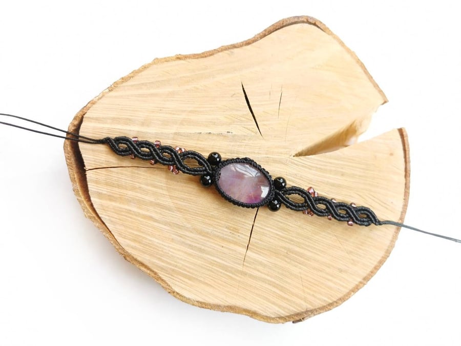 Intricate Amethyst Macrame Bracelet  - Adjustable Length 