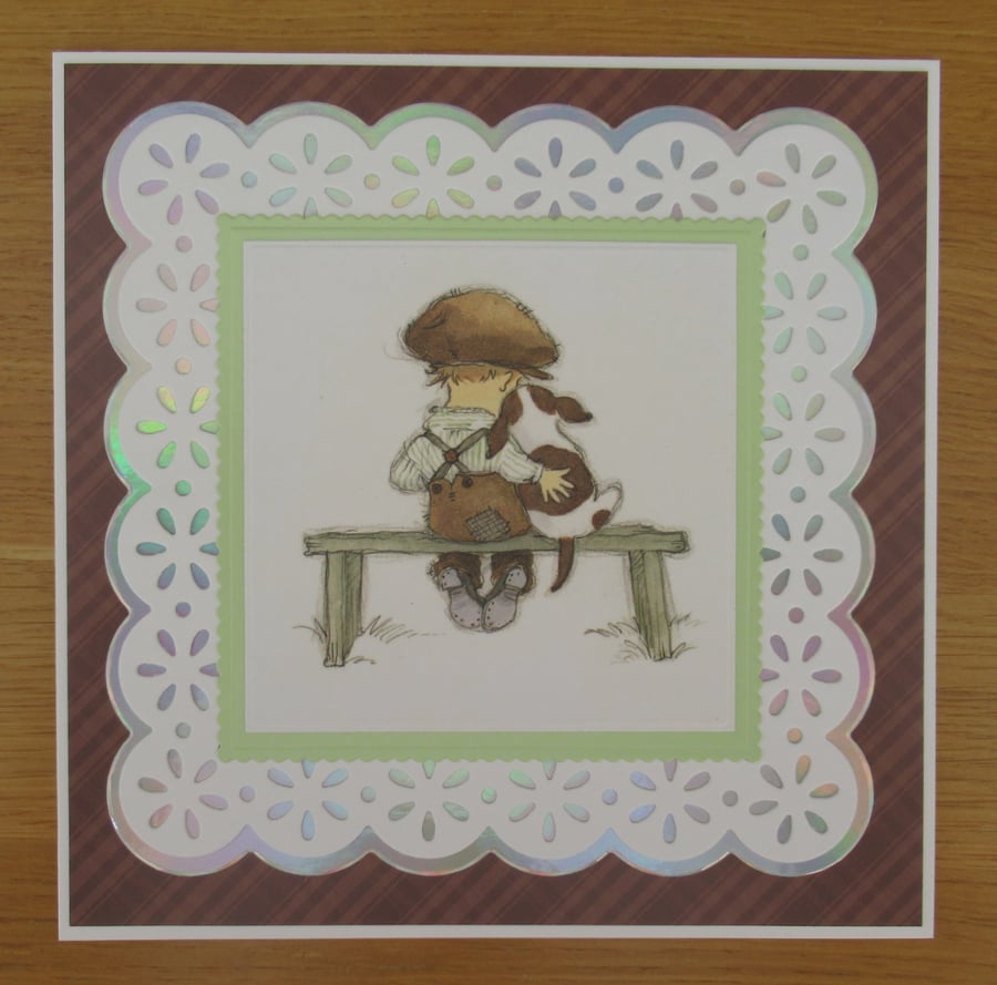 Boy With Dog Card - 7x7" For Any Occasion