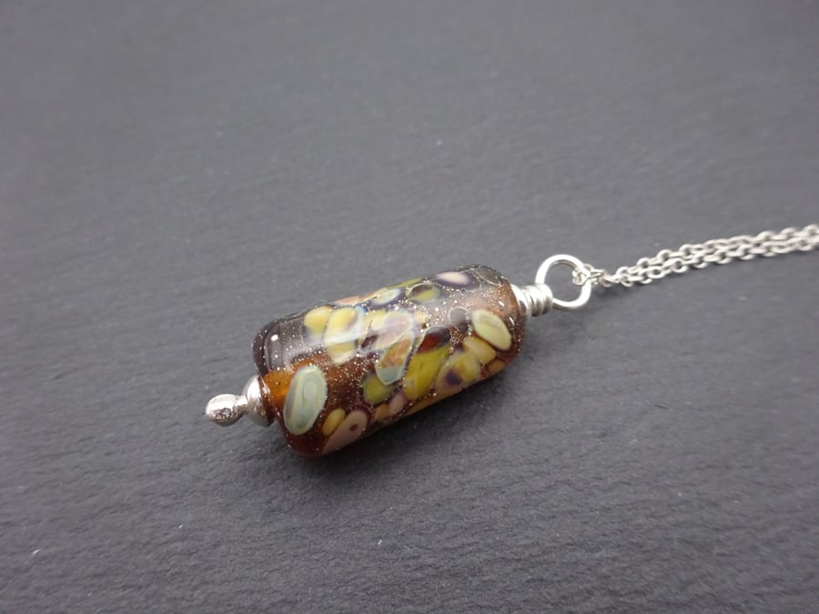 lampwork glass autumn pendant, sterling silver chain necklace 