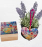 Flowers: Decorated Wooden Ring Trinket Box 7cm & Hanging Heart