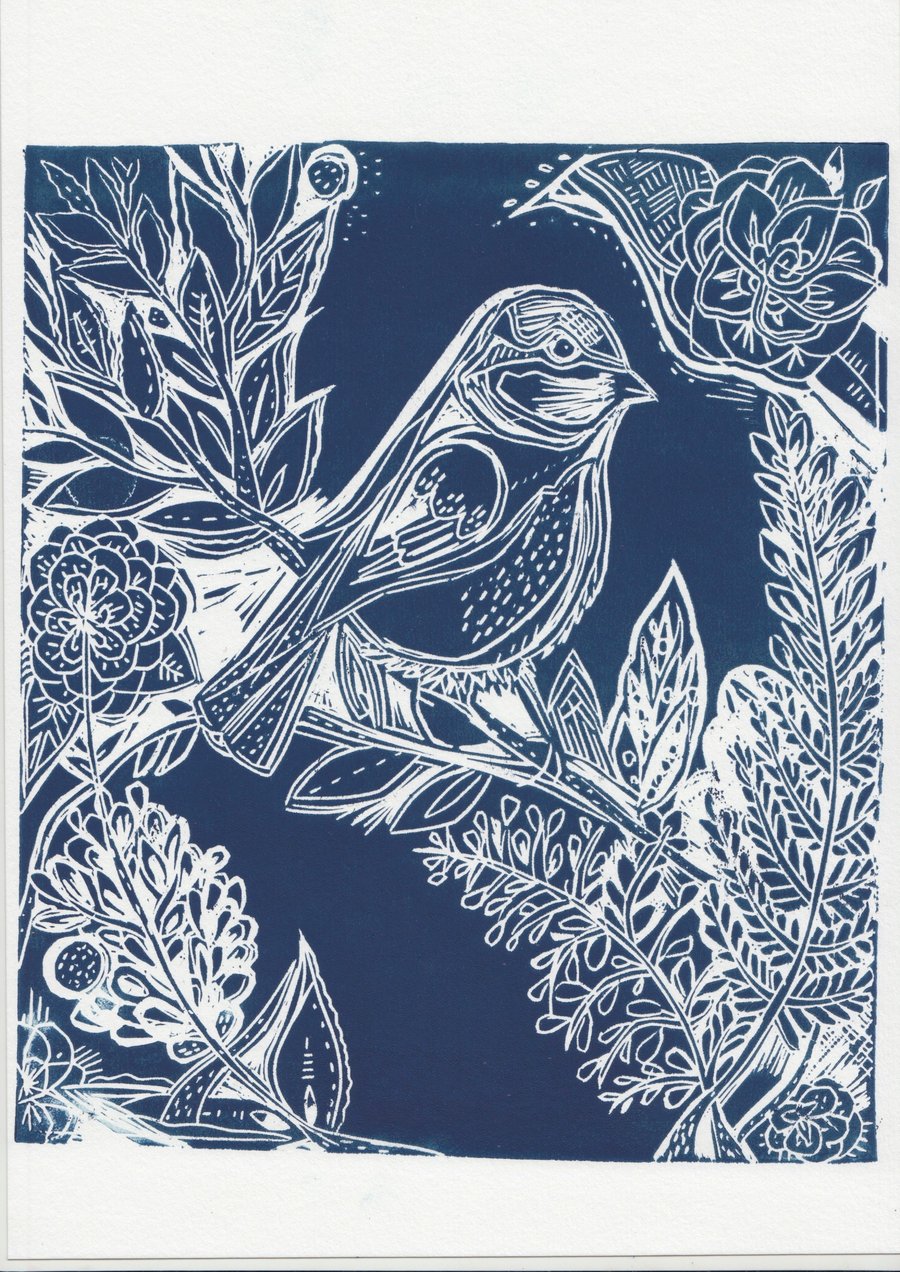 Linocut Bird Print A4. Original Art