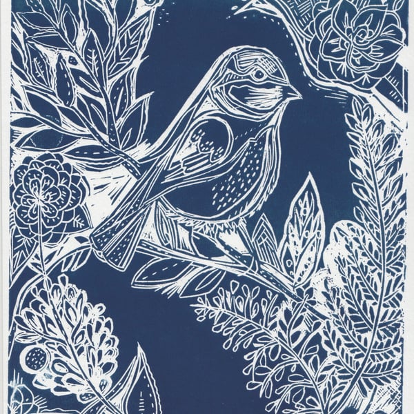 Linocut Bird Print A4. Original Art