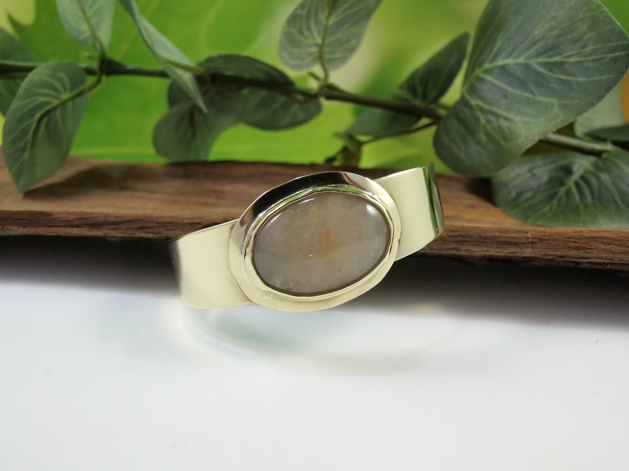 Brass Cuff Bangle with Large Quartz Gemstone