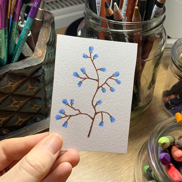 Floral Tree Branch Drawing - ACEO Original