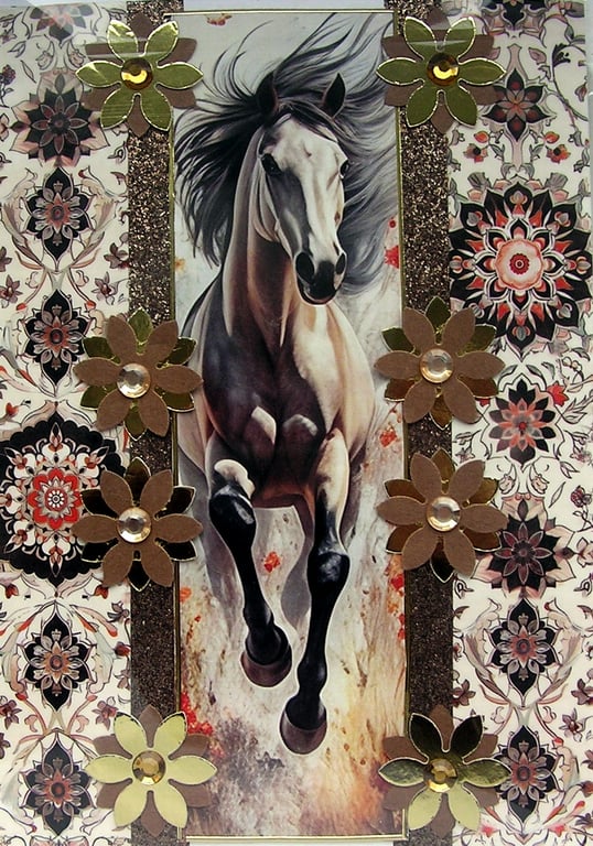 Stallion Horse Pony - Hand Crafted Decoupage Greeting Card - Blank - 3275