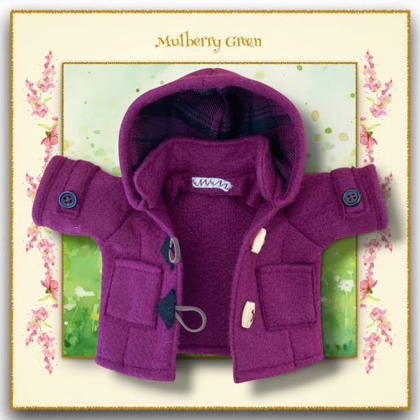 Plum Duffle Coat with a Tartan Lined Hood