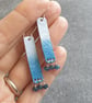Blue enamel earrings, Rectangle earrings with ombre effect - Image 4
