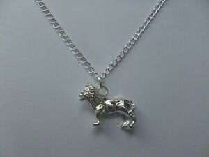 lion pendant necklace silver plated 18" curb chain silver charm