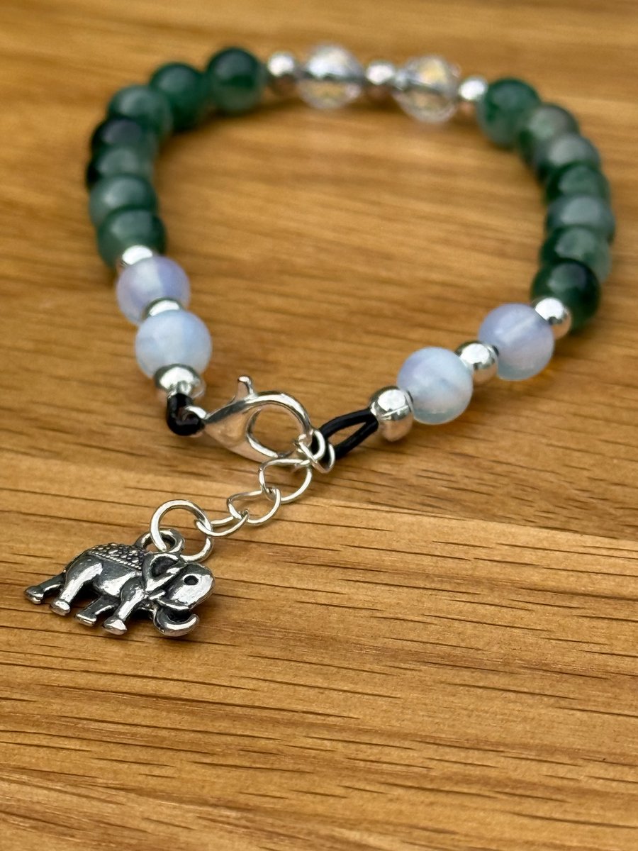 Beaded gemstone bracelet with elephant charm 