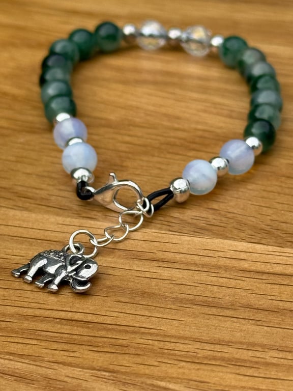 Beaded gemstone bracelet with elephant charm 