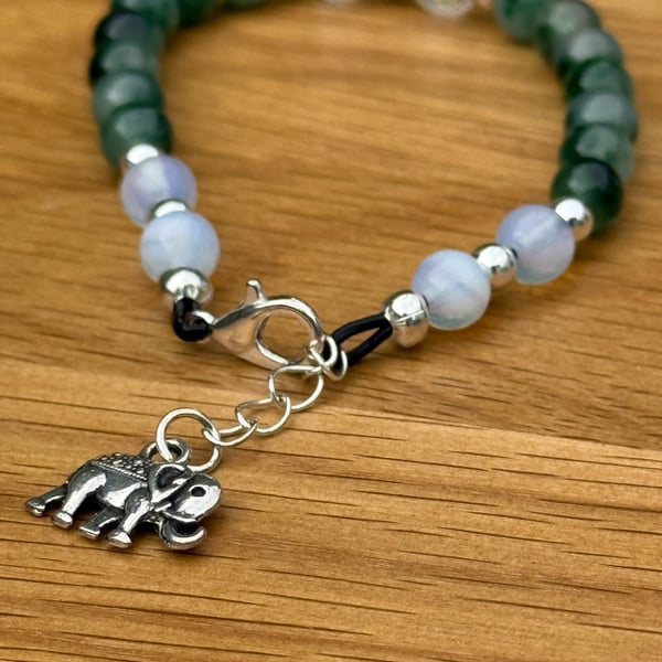 Beaded gemstone bracelet with elephant charm 