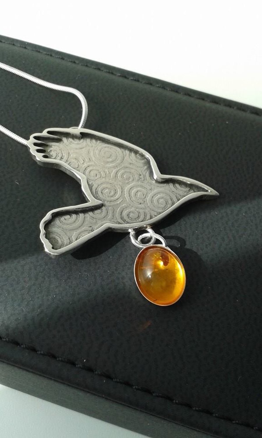 Spiral Silver and Amber Rook Pendant