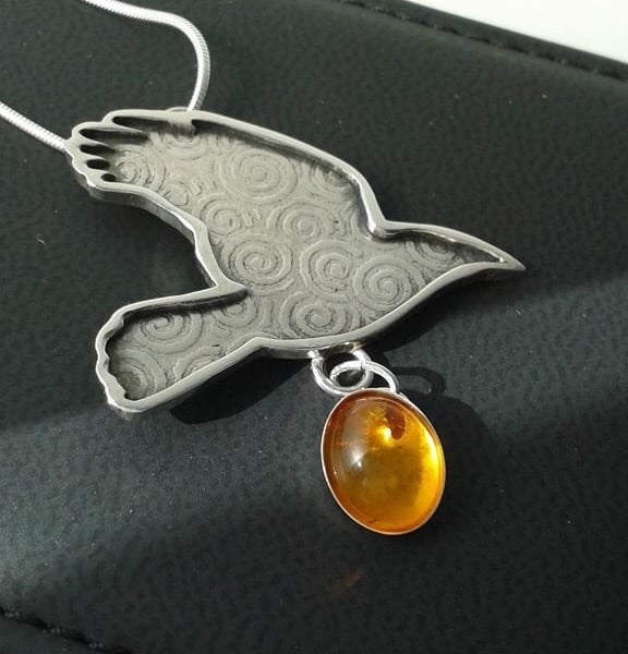 Spiral Silver and Amber Rook Pendant