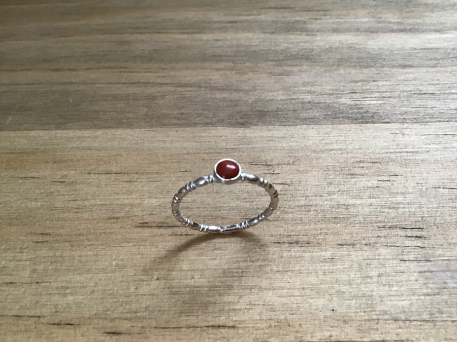 Red Jasper or Peruvian Amazonite Sterling silver dainty skinny ring