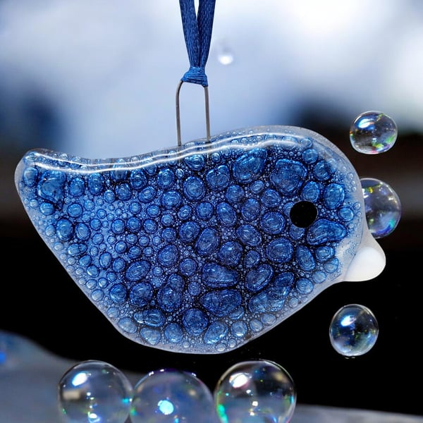 Fused Glass Bird Christmas Ornament, Fused Glass Art Christmas Decoration