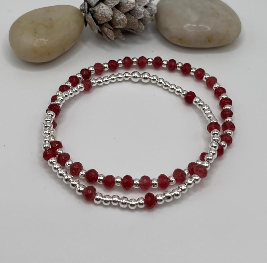 Two  Dark Red Crystal Agate Bracelets