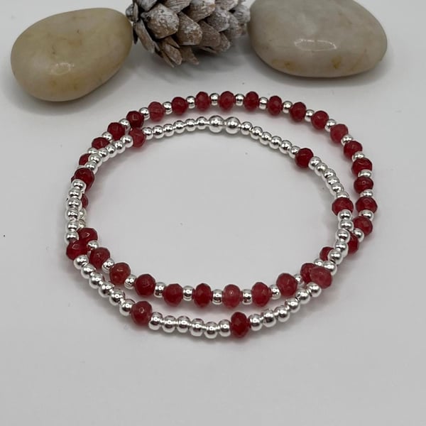 Two  Dark Red Crystal Agate Bracelets