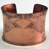 Etched Natural Copper Cuff Bracelet - Raven design - large anticlastic cuff