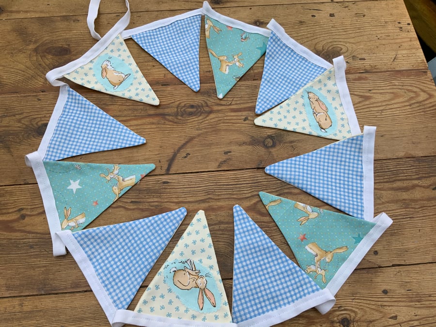 Bunting. A one off bunting. Nut Brown Hare. Blue. 12 flags. 