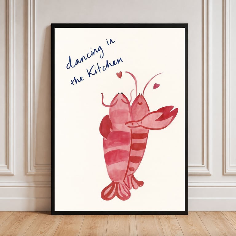 Dancing in the Kitchen Lobster Print - Quirky Kitchen Poster (Digital Download)