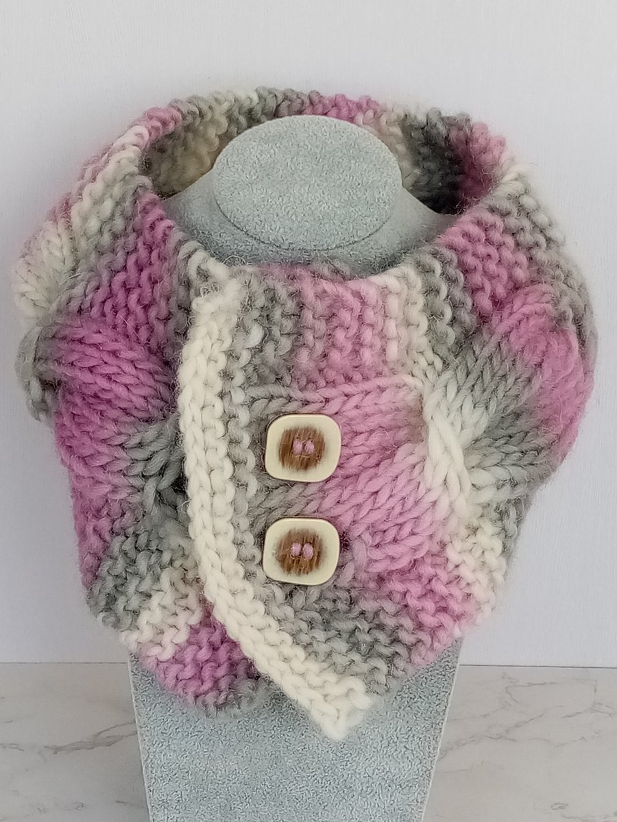 Cable Knit Neck Warmer in Misty Pink 100% pure wool 