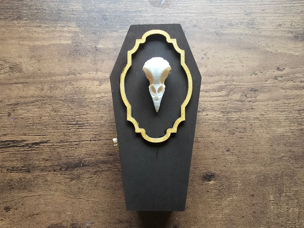 Birds Skull Handmade Wooden Coffin Shaped Jewellery or Trinket Box