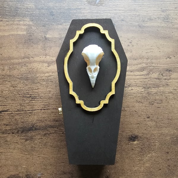Birds Skull Handmade Wooden Coffin Shaped Jewellery or Trinket Box