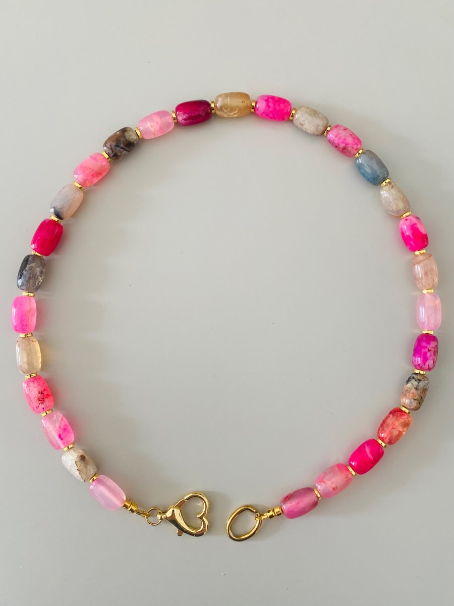 Handmade Multicolour Gemstone Necklace with Heart Clasp