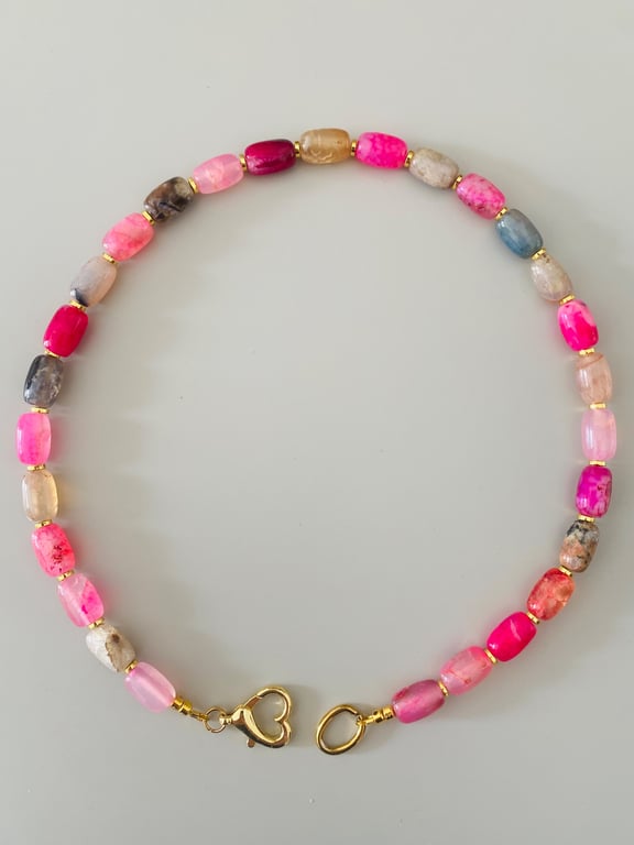 Handmade Multicolour Gemstone Necklace with Heart Clasp