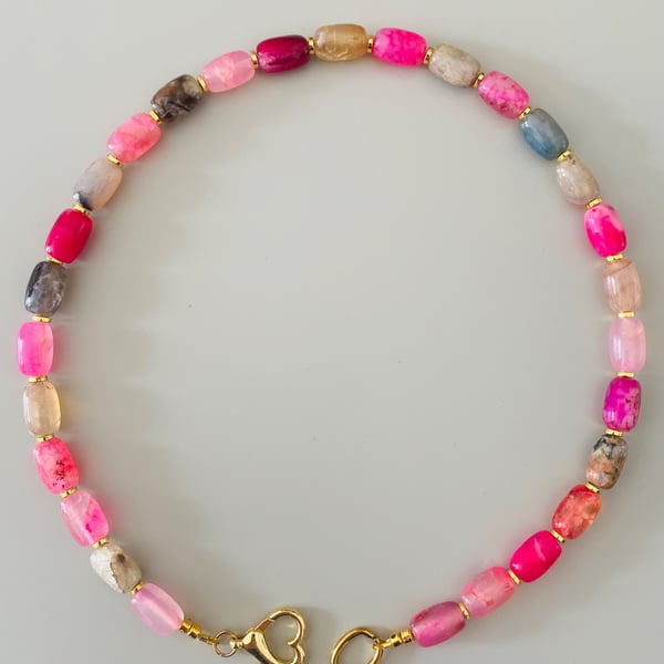 Handmade Multicolour Gemstone Necklace with Heart Clasp