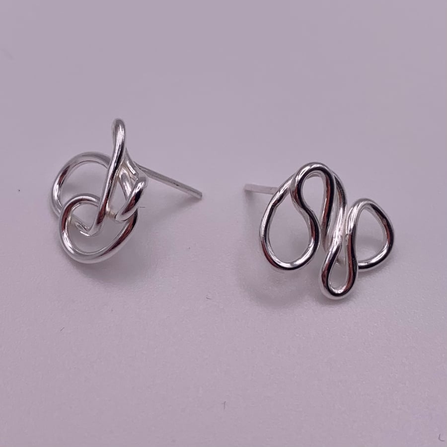 Silver Scribble asymetric ear studs