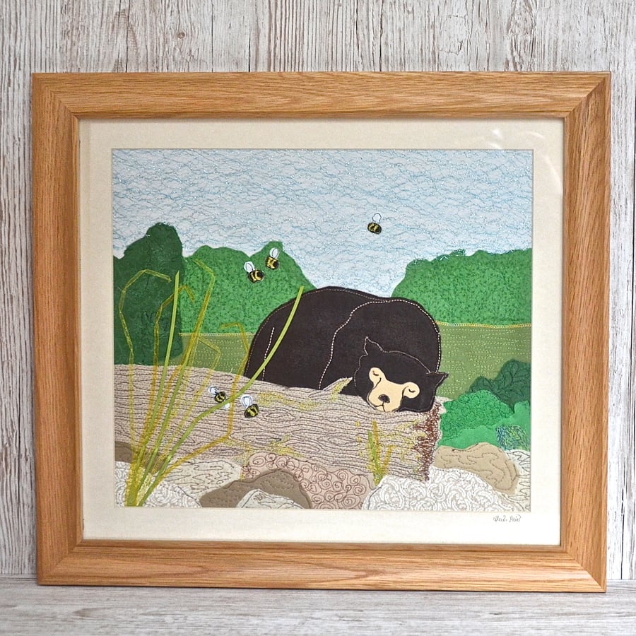 Large Sun bear picture - With bumble bees