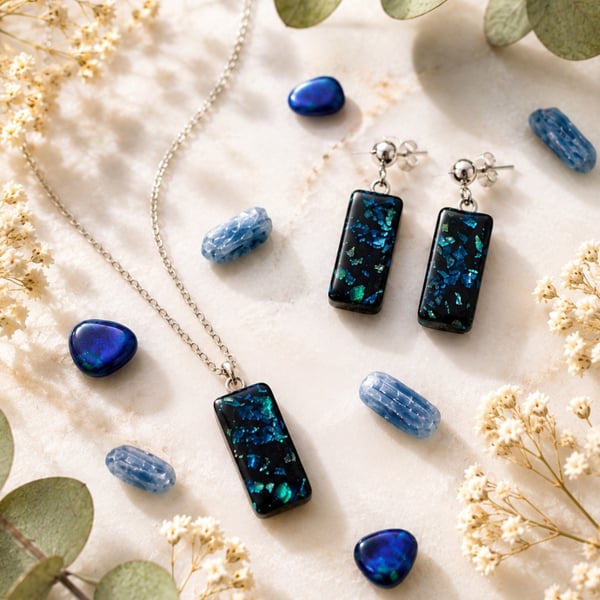 Handmade Black Galaxy Resin Jewellery Set