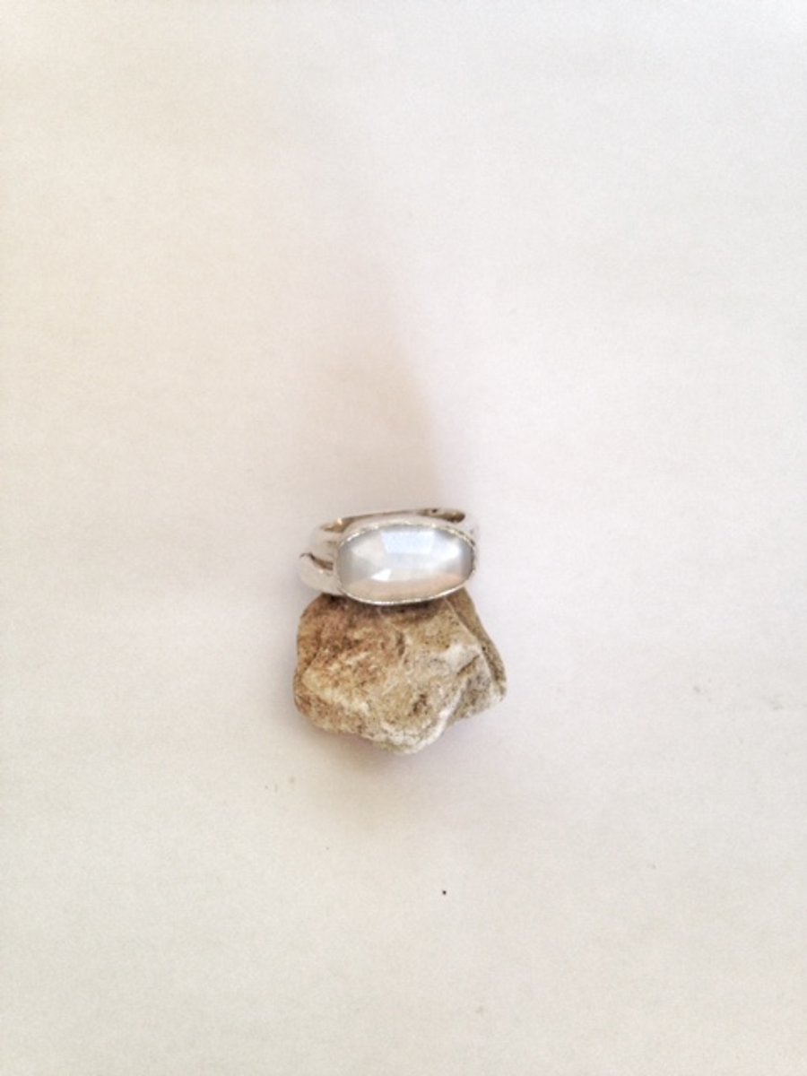 Moonstone Ring - Artisan Ring - Free Form Moonstone Silver Ring