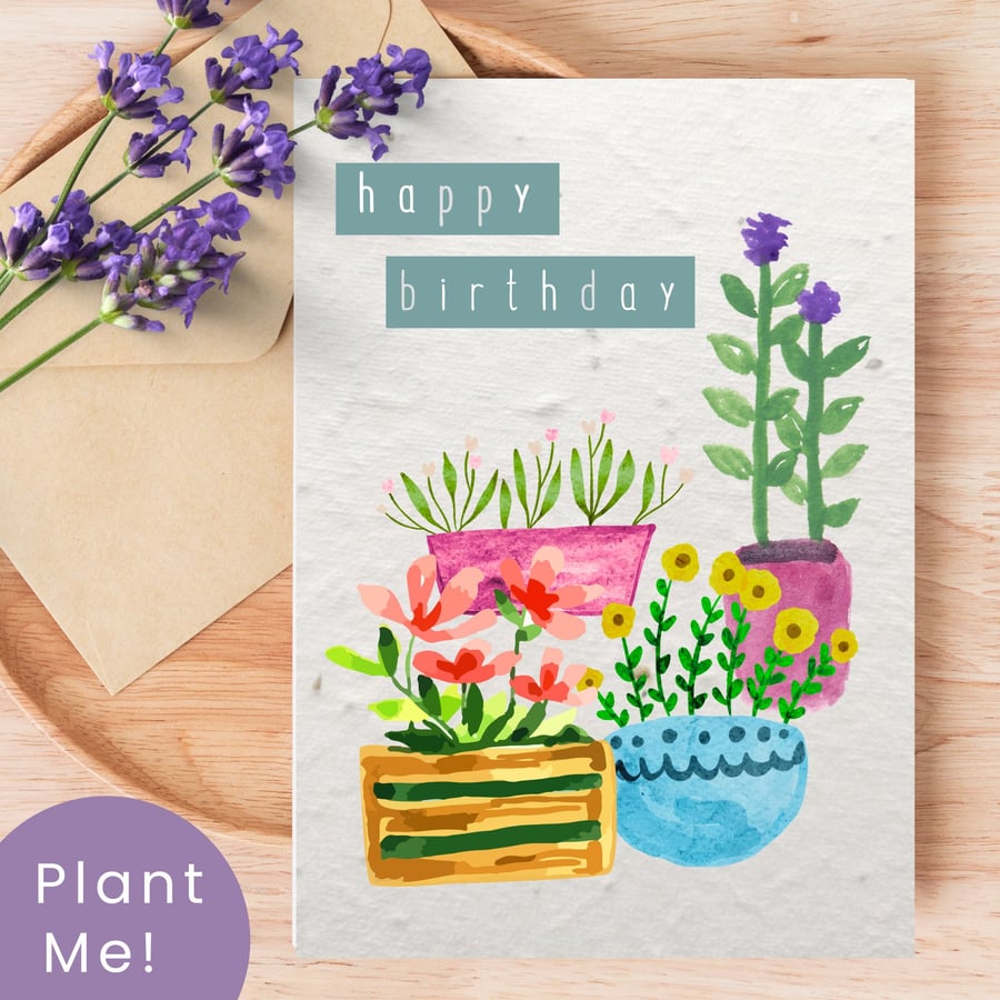 Plantable Potted Plant Greeting Card, Wildflower Seed Paper, Handmade Card