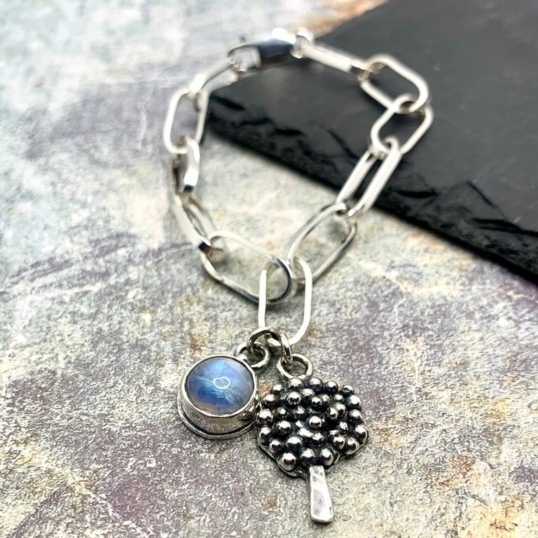 Handmade Sterling Silver Paperclip Tree Charm Bracelet