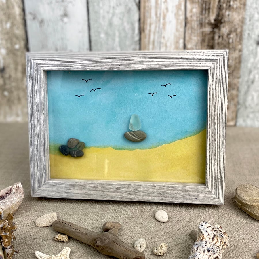 Pebble & Sea Glass Boat Scene