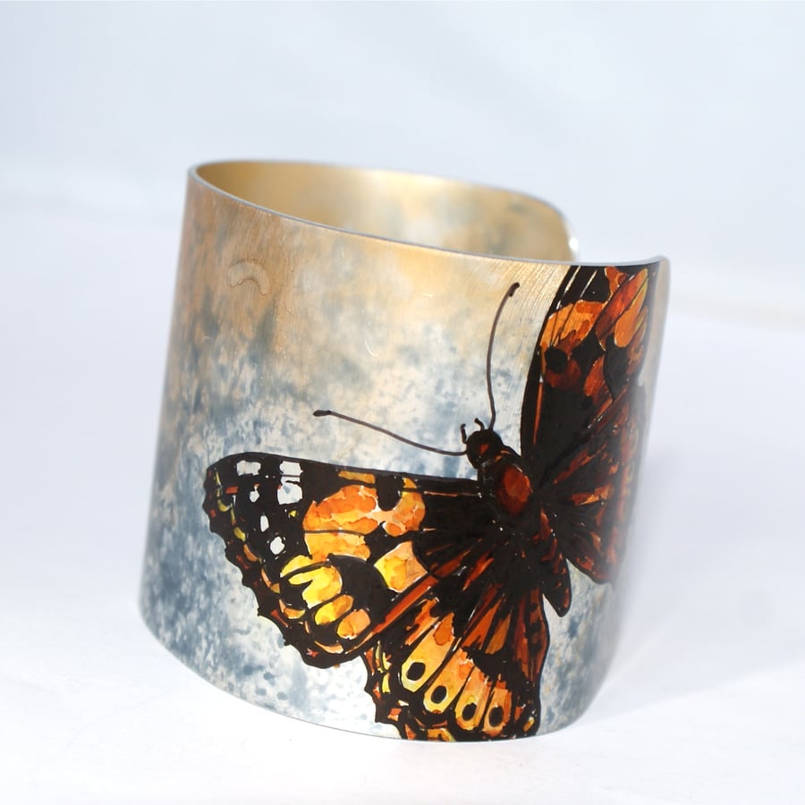 Hand illustrated Painted Lady butterfly cuff