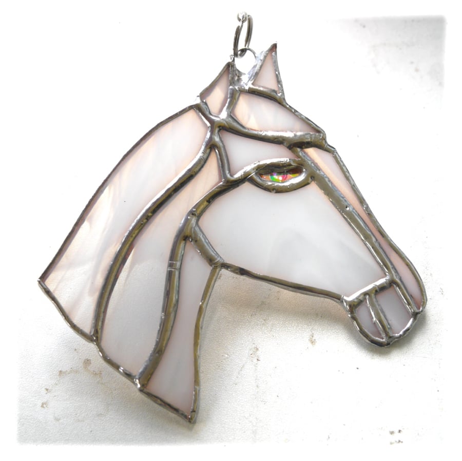 SOLD Horse Suncatcher Stained Glass Horsehead White