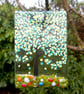 Artist made Fused Glass Spring Tree Suncatcher.