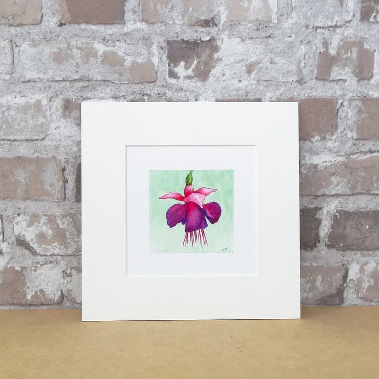 Floral Art Original Art Miniature Watercolour Painting  'Fuchsia'