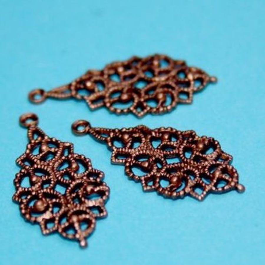 2 pcs - Filigree drop - copper