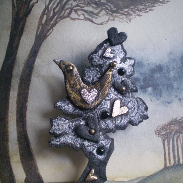  "The Love Bird Tree" made from upcycled leather. 