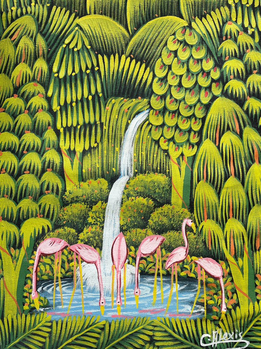 Flamingos Dream Original Painting on Canvas, Surreal Jungle Art