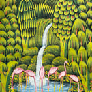 Flamingos Dream Original Painting on Canvas, Surreal Jungle Art