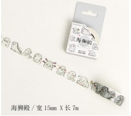 2 x Grey Seal decorative washi tape. 7m, Kawaii Seals, cards, crafts, 