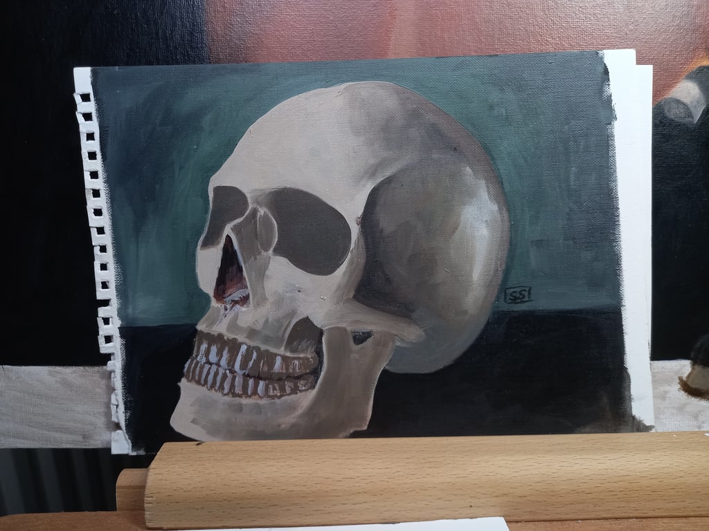 SALE Oil paint study of a skull 